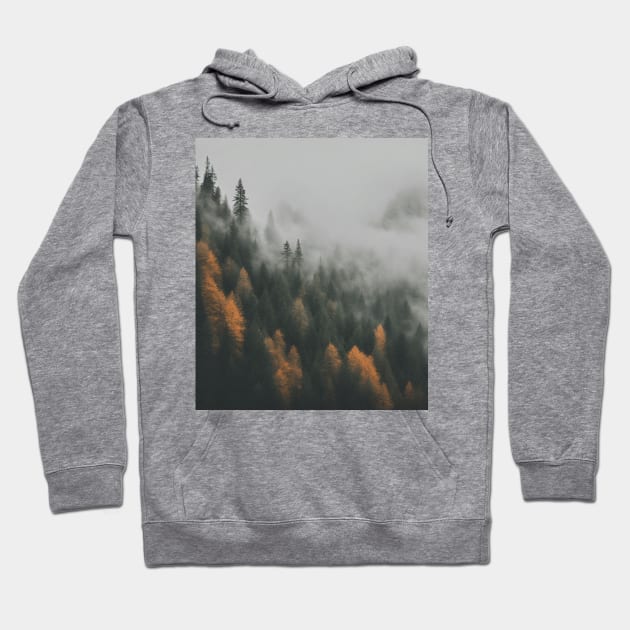 Autumn Dreams: A Misty Mountain Forest Hoodie by Alihassan-Art